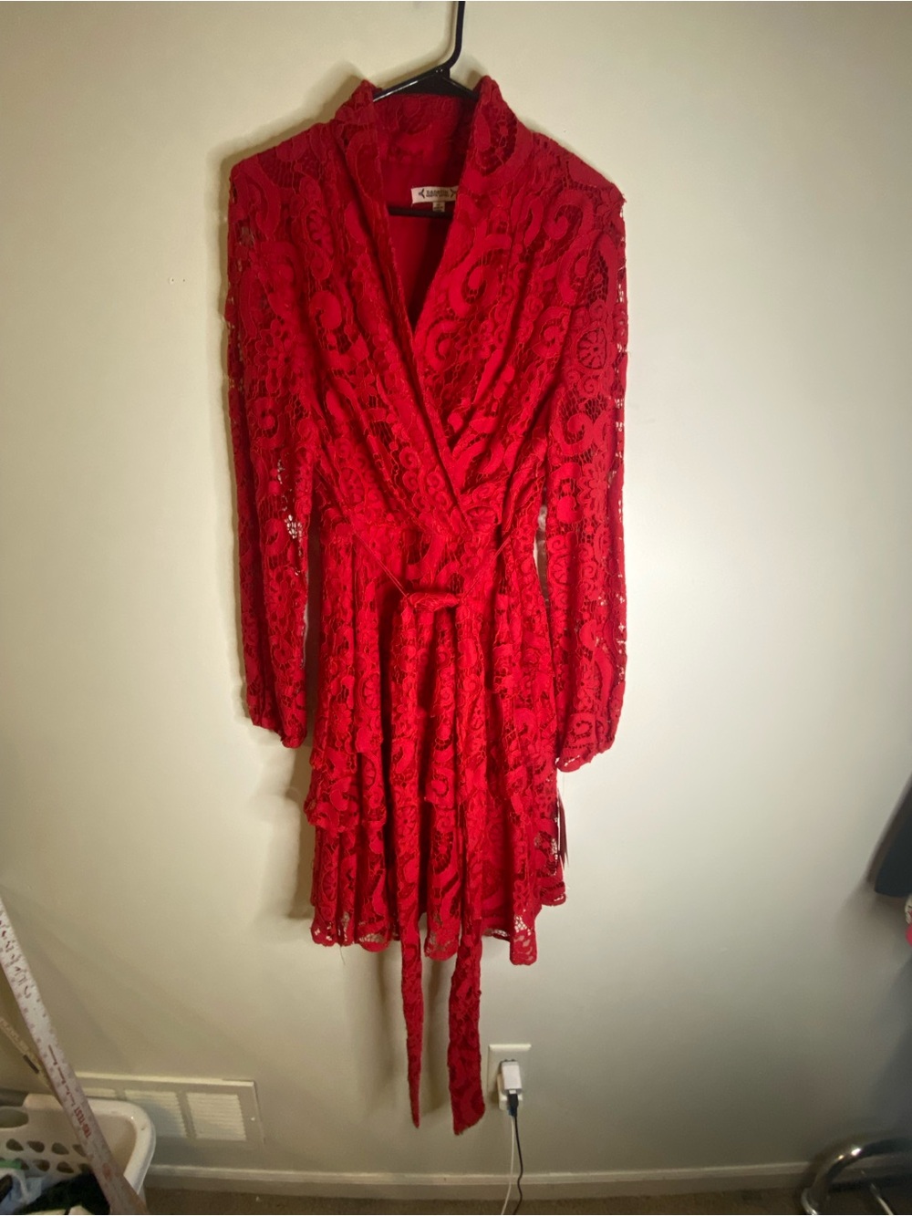 Nanette Lepore Red Lace Wrap Dress with Tie